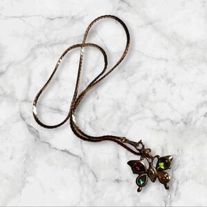 Avon Chain w/ 925 Butterfly Colored Glass Silver Pendant Colorful Fairy Necklace